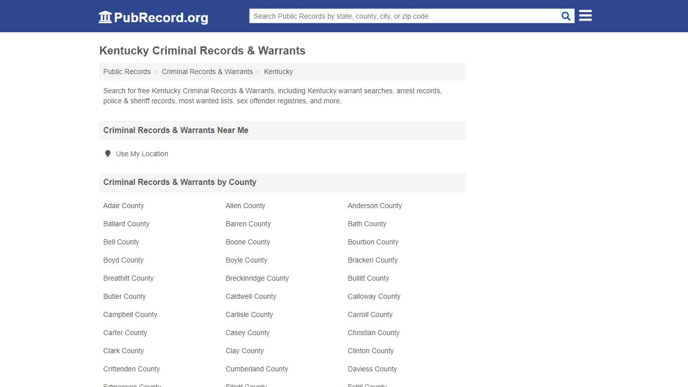 Free Kentucky Criminal Records & Warrants - PubRecord.org